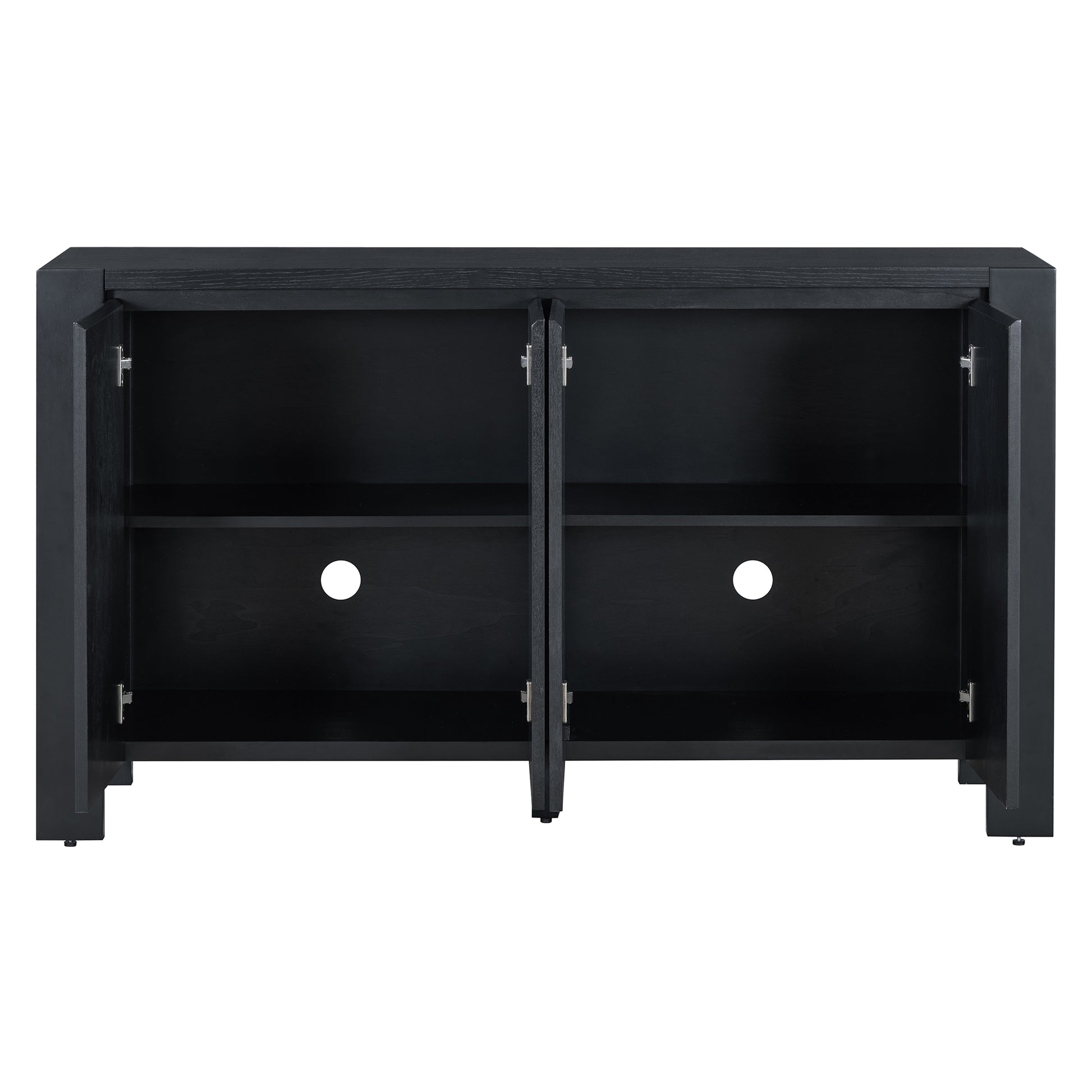 Retro 4 Door Sideboard With Distressed Finish And Adjustable Shelves For Dining Room, Kitchen, And Living Room Black Black Mdf,Rubber Wood