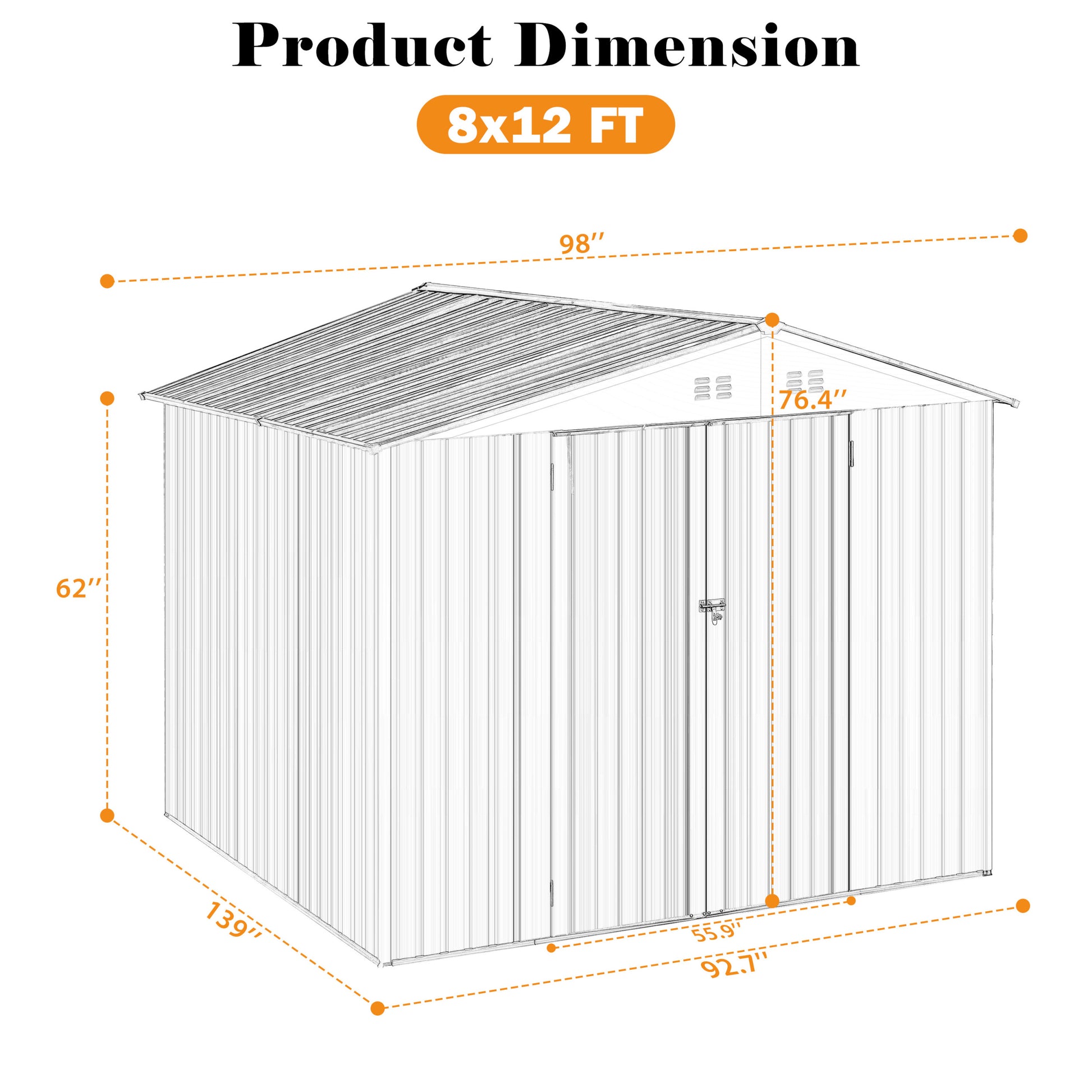 Outdoor Sheds 8Ft X 12Ft & Outdoor Storage Clearance, Metal Anti Corrosion Utility Tool House With Lockable Door & Shutter Vents, Waterproof Storage Garden Shed For Backyard Lawn Patio Grey Iron