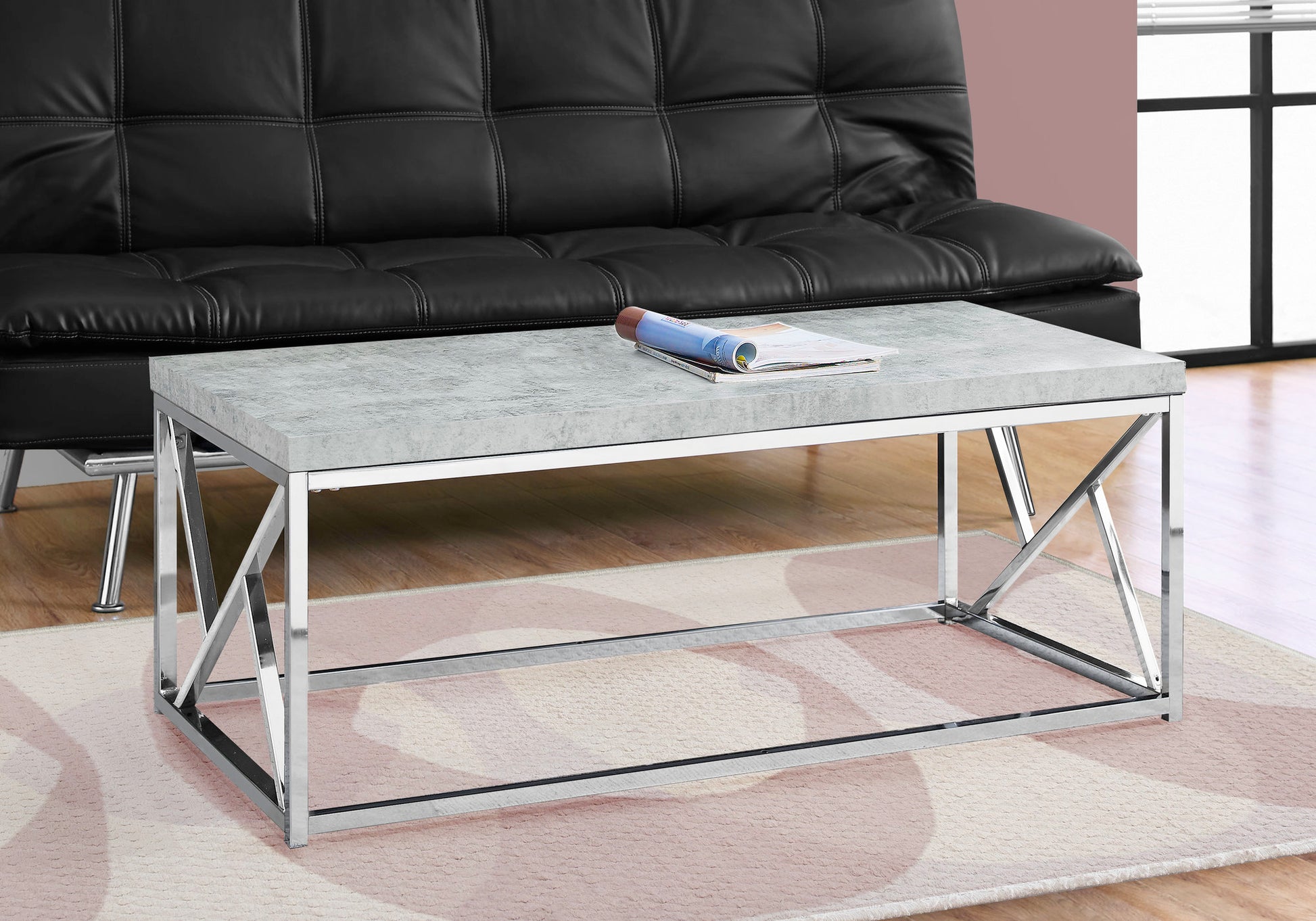 Coffee Table, Accent, Cocktail, Rectangular, Living Room, 48"L, Grey Laminate, Chrome Metal, Contemporary, Modern Grey Particle Board