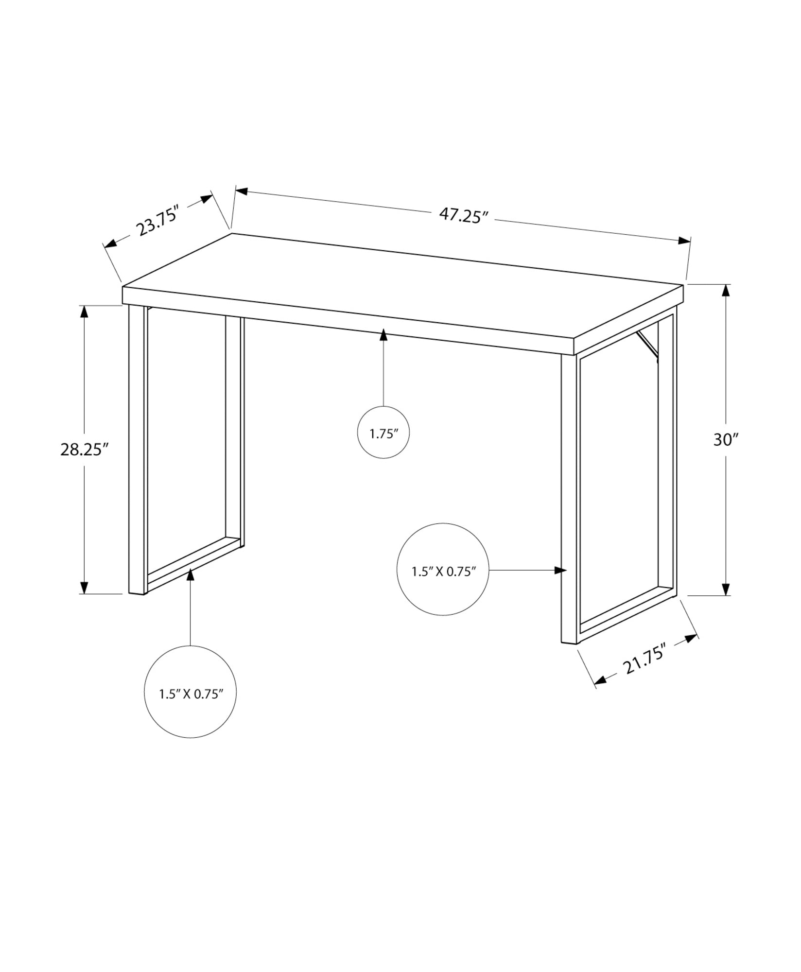 Computer Desk, Home Office, Laptop, 48"L, Work, White Laminate, Grey Metal, Contemporary, Modern White Particle Board