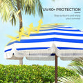 Outsunny 6.2' Portable Beach Umbrella, Uv 40 Ruffled Outdoor Umbrella With Vented Canopy, Carry Bag, Blue Stripe Blue Polyester