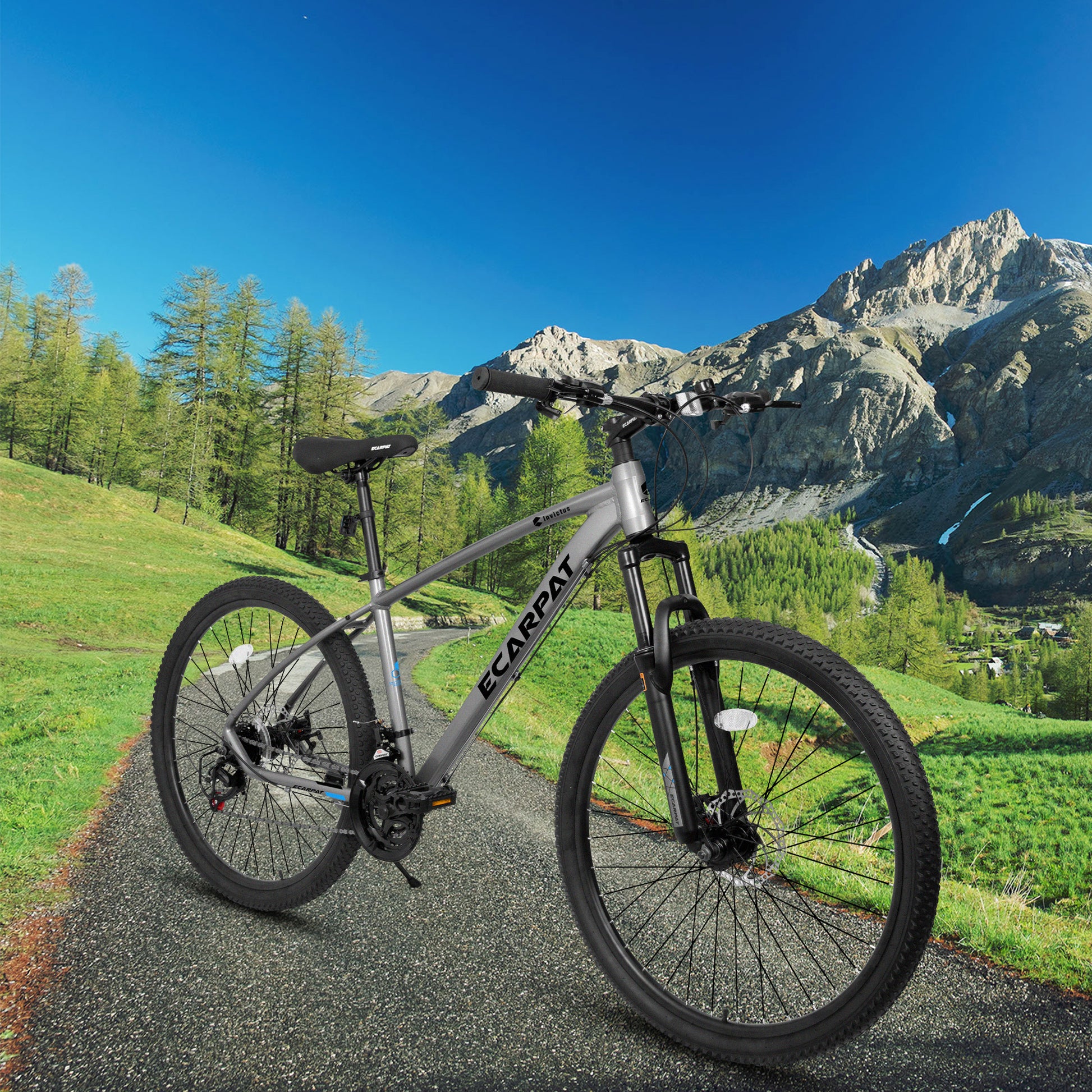 A2757 27 Inch Mountain Bike 21 Speed, Suspension Fork, Aluminum Frame Disc Brake, Mountain Biking For Both Men And Women. Grey American Design Aluminium