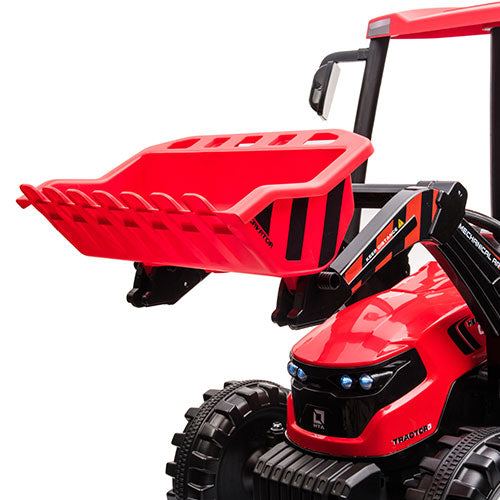 Pedal Tractors With Working Loader And Backhoe Digger, Kids' Ride On Car Toys 24V Battery Powered Electric Vehicles With Trailer, Digger For Toddlers Red Red Plastic