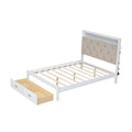 Wood Full Size Platform Bed With Upholstered Headboard And Led And 2 Drawers, Antique White Box Spring Not Required Full Antique White Wood Bed Frame Solid Wood Mdf