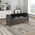 Mid Century Modern Lift Top Storage Bench 1Pc Tufted Dark Gray Upholstered Solid Wood Walnut Finish Wooden Furniture Dark Gray Bedroom Mid Century Modern Flip Top Wood