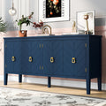 Four Door Sideboard With Geometric Line Patterns And Vintage Metal Handles For Timeless Elegance,Suitable For Living Rooms, Entrance And Study Rooms Navy Blue Primary Living Space American Design Mdf