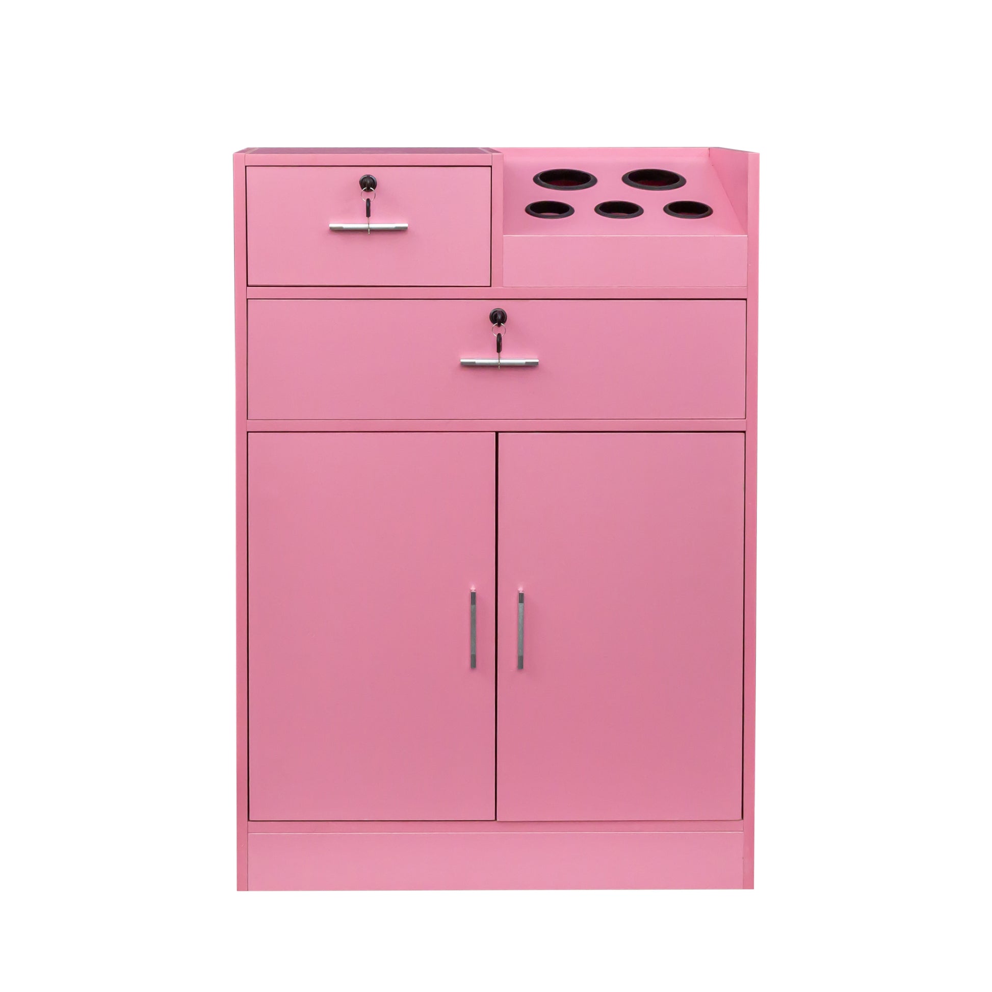 Locking Beauty Salon Storage Cabinet Hair Dryer Holder Stylist Equipment Drawer Pink Mdf