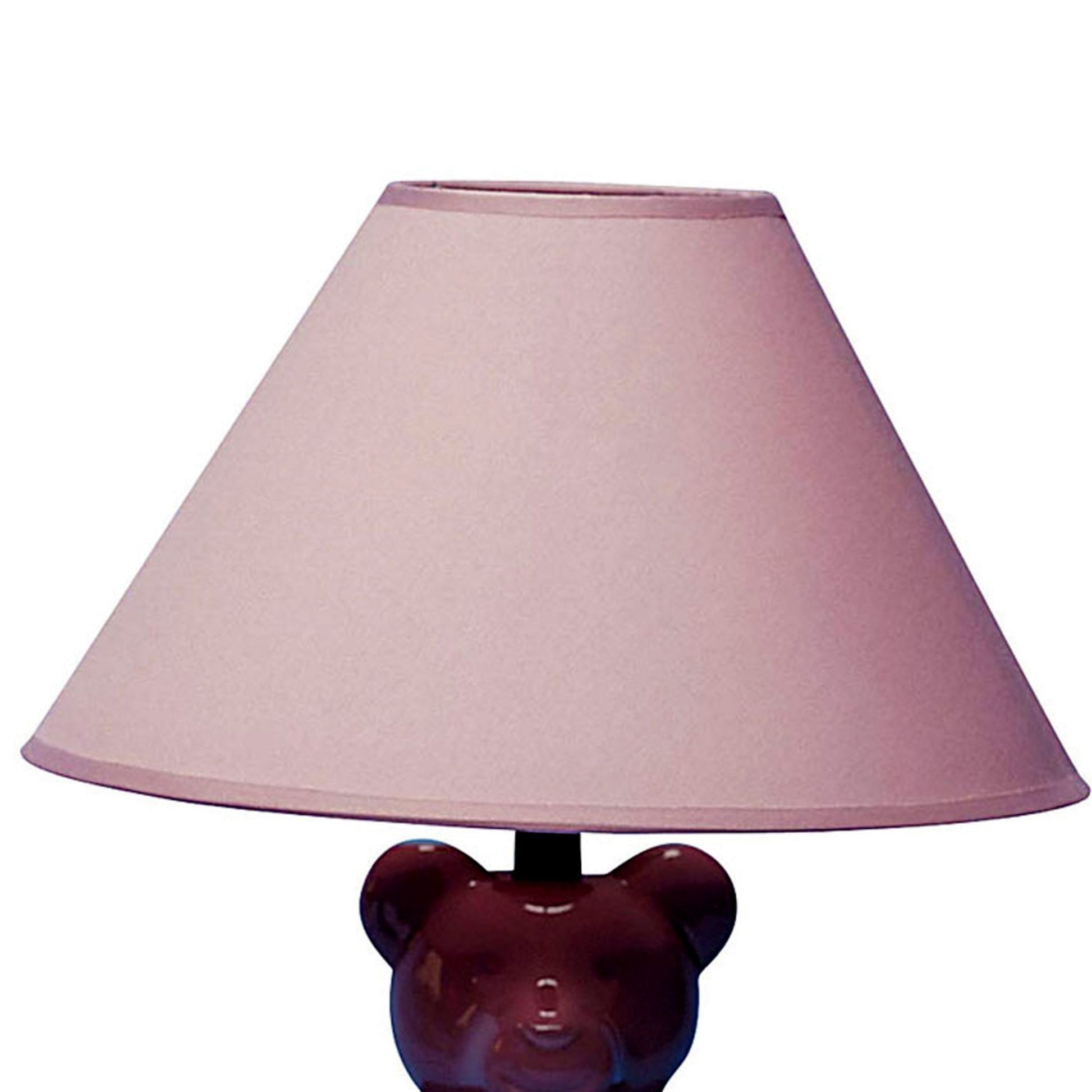 13" Tall Ceramic Table Lamp, Teddy Bear Design With Pink Finish, Linen Shade Pink Ceramic