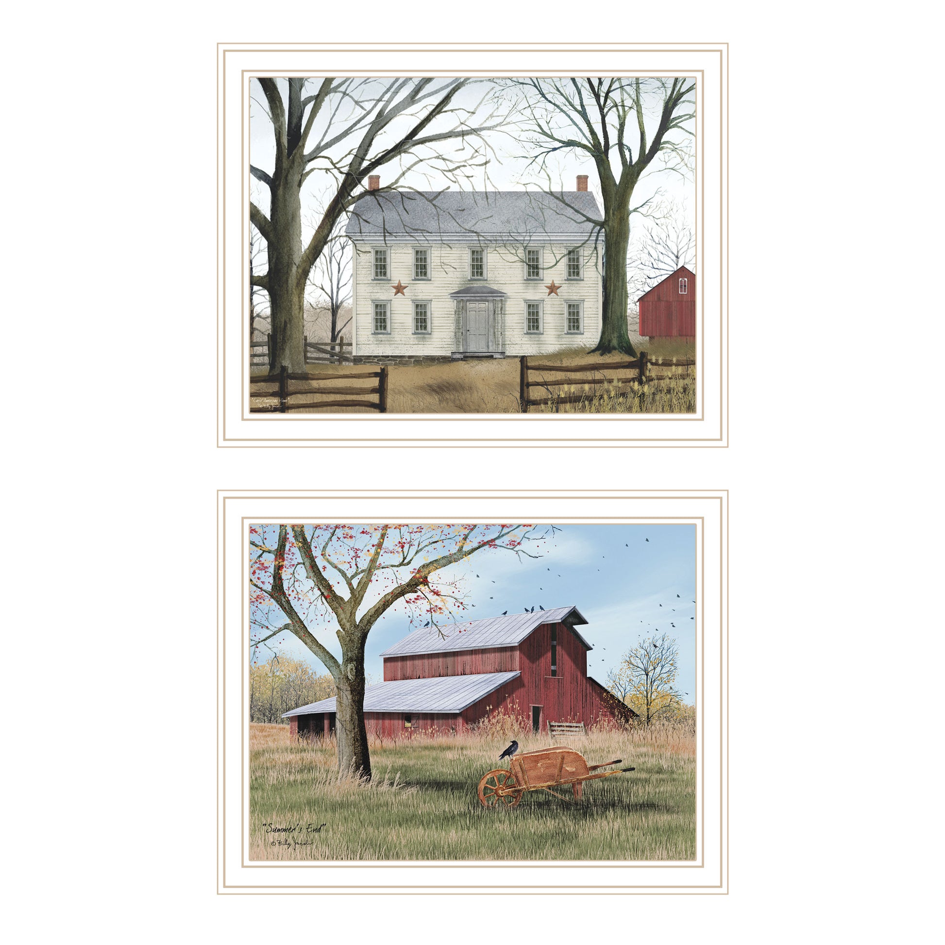 2 Piece Vignette Early American Homestead White Framed Wall Art For Living Room, Bedroom Wall Art Print For Home Decor By Billy Jacobs Multicolor Wood Paper