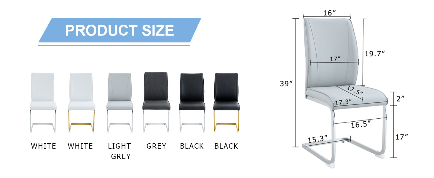 Luxury Simple Arch Chair Set Of 6 Light Gray Pu Material High Resilience Dining Chair With Arched Metal Silver Leg. Light Gray,Silver Metal,Pu