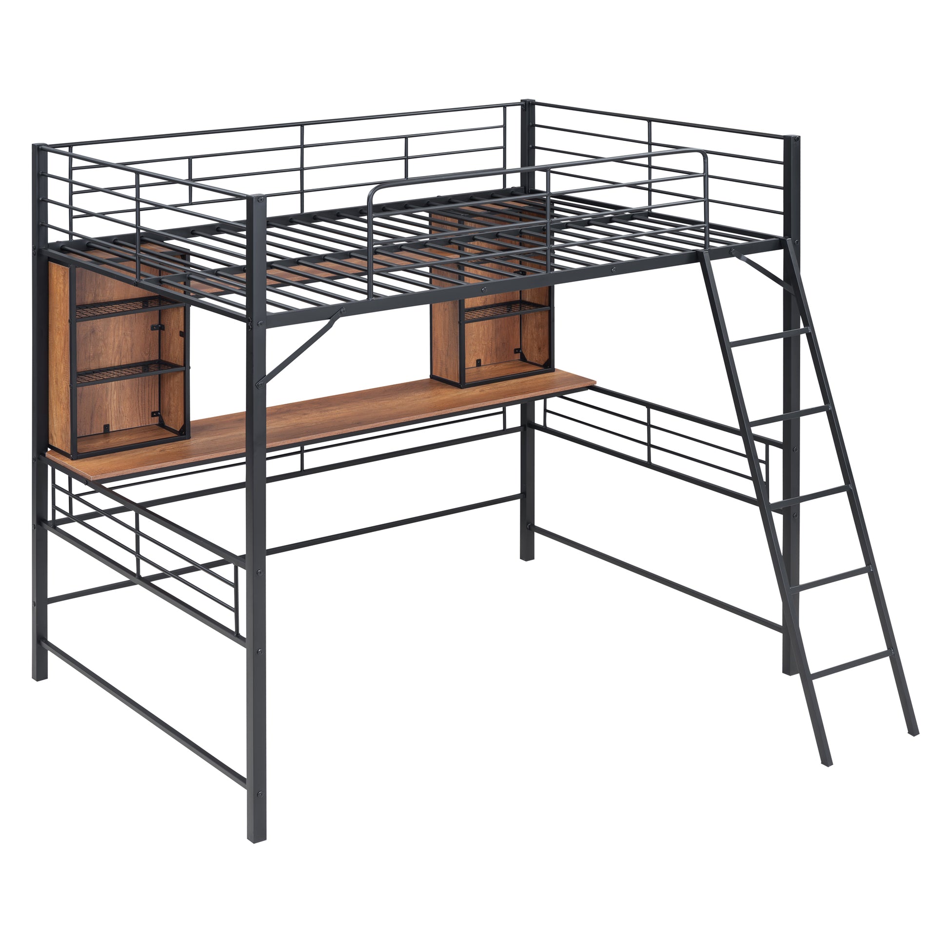 Full Size Loft Bed With Desk And Shelfloft Bed With Ladder,Full,Black Full Black Metal