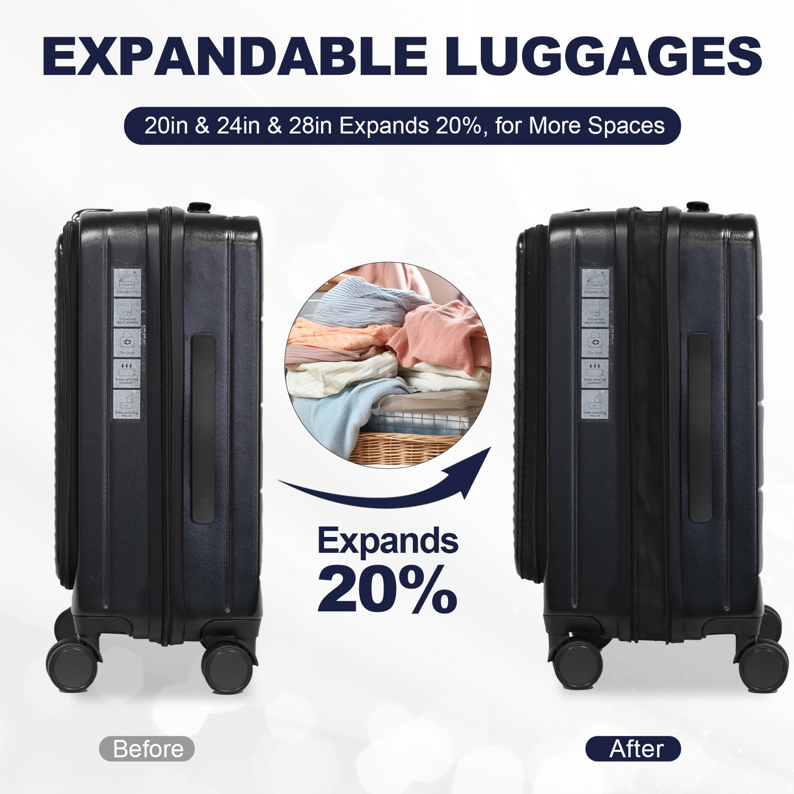 Luggage,With Front Opening,Tsa Approved Lock,Hardshell Suitcase,Grey Cement Grey Abs Pc