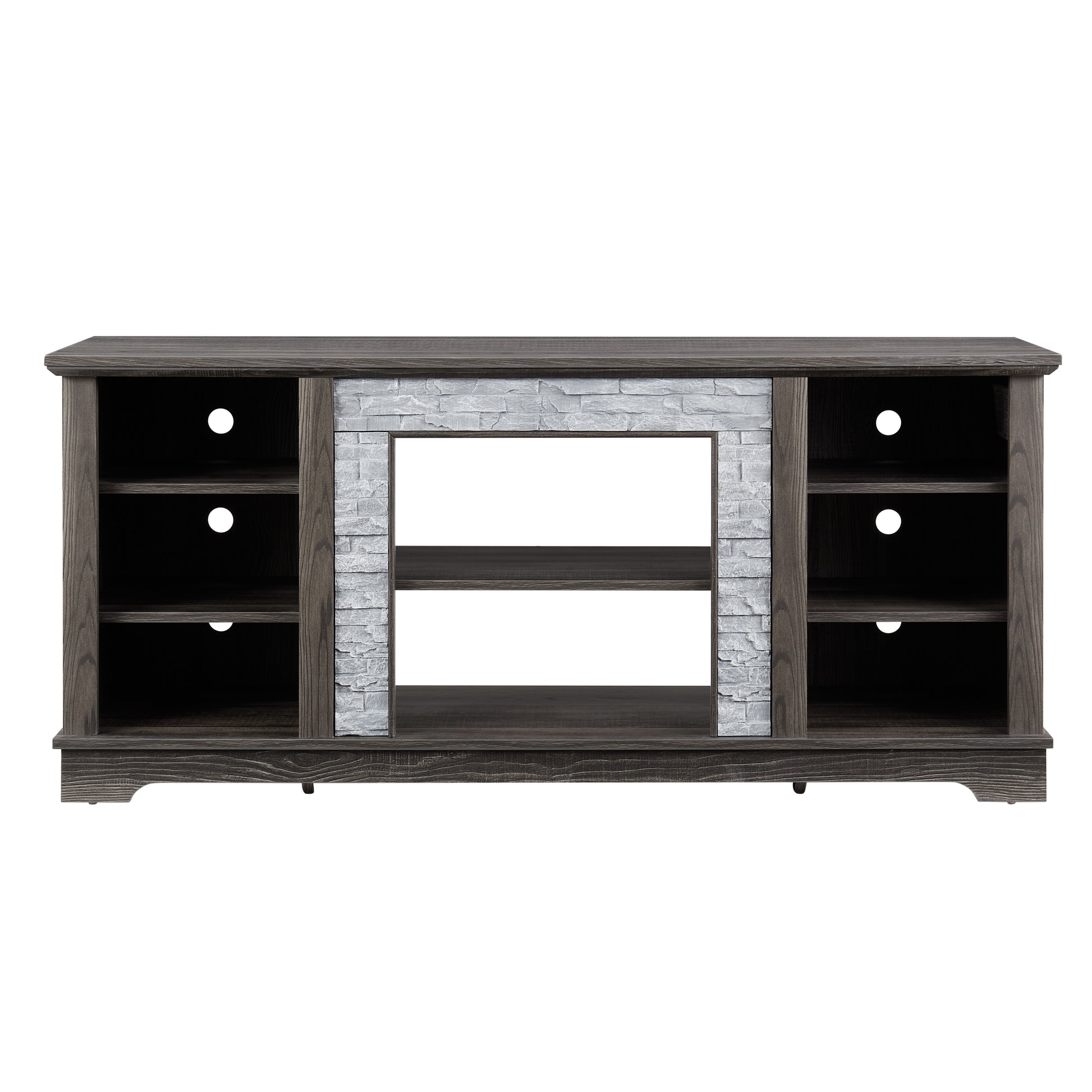 Mantel Stone Tv Media Stand With With Faux Stacked Stone Surround, Modern Entertainment Console With Open Storage Space,Grey, 58.31"W*15.39"D*26.06"H Grey 60 69 Inches Mdf