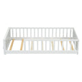 Twin Size Floor Platform Bed With Built In Book Storage Rack,White Twin White American Design Pine