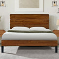 Mid Century Modern Solid Wood Bed Frame King Size Platform Bed With Six Piece Headboard Design, No Box Spring Needed, Brown King Brown Pine