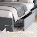 Full Size Bed Frame With 4 Storage Drawers And Wingback Headboard, Button Tufted Design, Dark Grey Full Dark Gray Linen