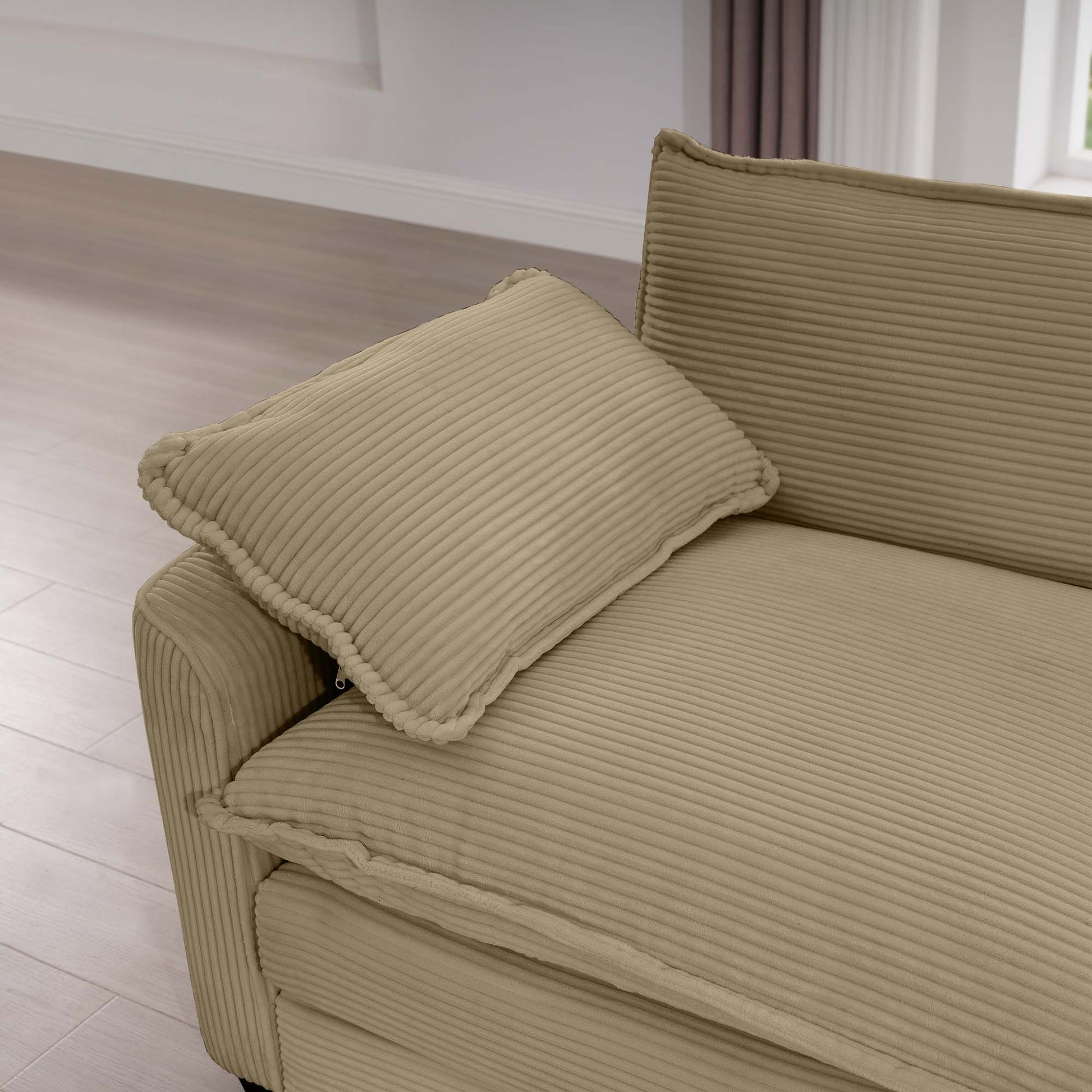 Modern Fabric Living Room Sofa Two Piece Set, Two 2 Seater Sofas With 8 Cushion Upholstery Large Deep Seat Recliner, Tan Corduroy Fabric Tan Corduroy 4 Seat