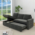85 Inches Sofa Bed, 3 Seater Sleeper Sofa With Storage Chaise, Square Handrail With Pull And Copper Nail,Chenille Dark Grey, Pull Out Couch For Living Room Dark Grey Chenille 3 Seat
