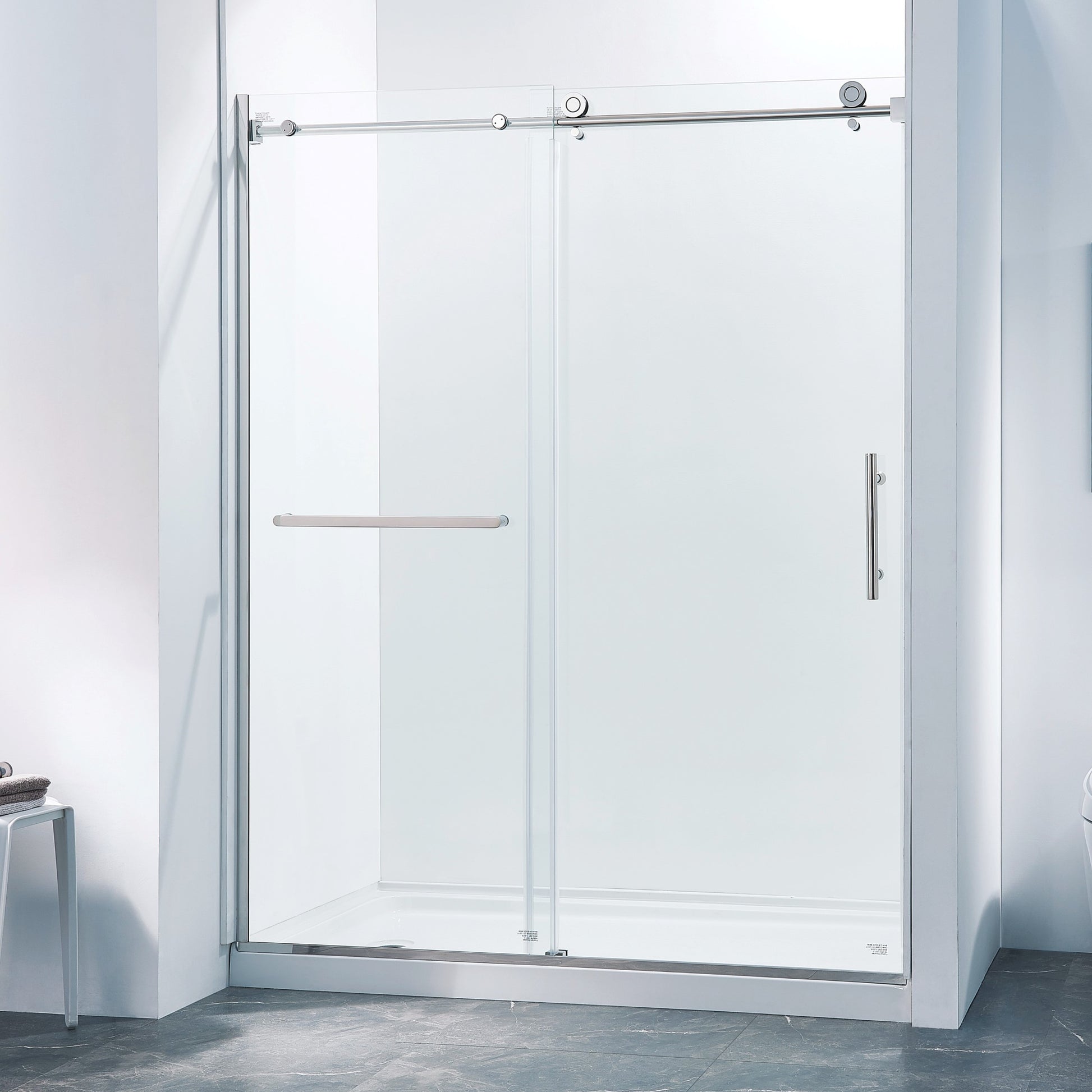 56 60"W X 75"H Semi Frame Single Sliding Shower Door, 304 Stainless Steel In Chrome, 5 16 Inches 8Mm Thick Sgcc Tempered Clear Glass. Chrome Bathroom Classic,Luxury,Modern Glass Stainless Steel