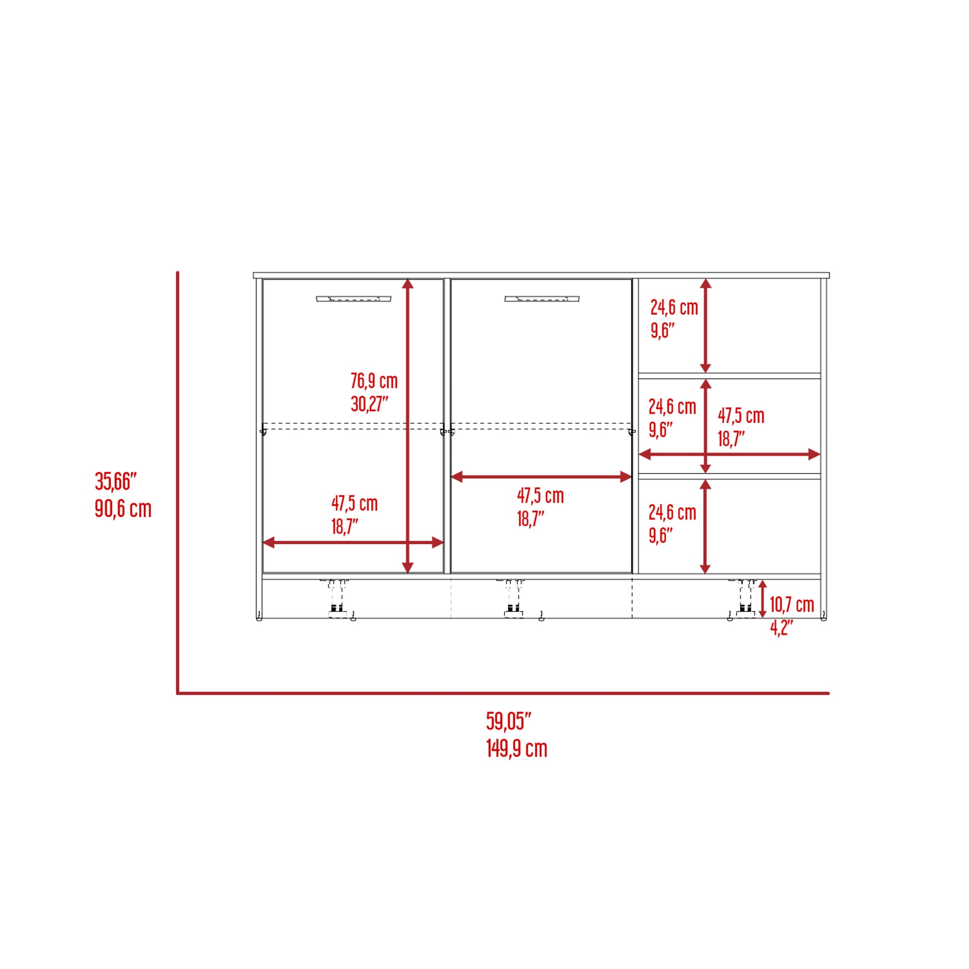 Ginger Kitchen Island, Three Open Shelves, Two Cabinets White Dark Brown Multicolor Dining Room Modern Rectangular Stationary Kitchen Islands Particle Board Particle Board Medium 40 55In