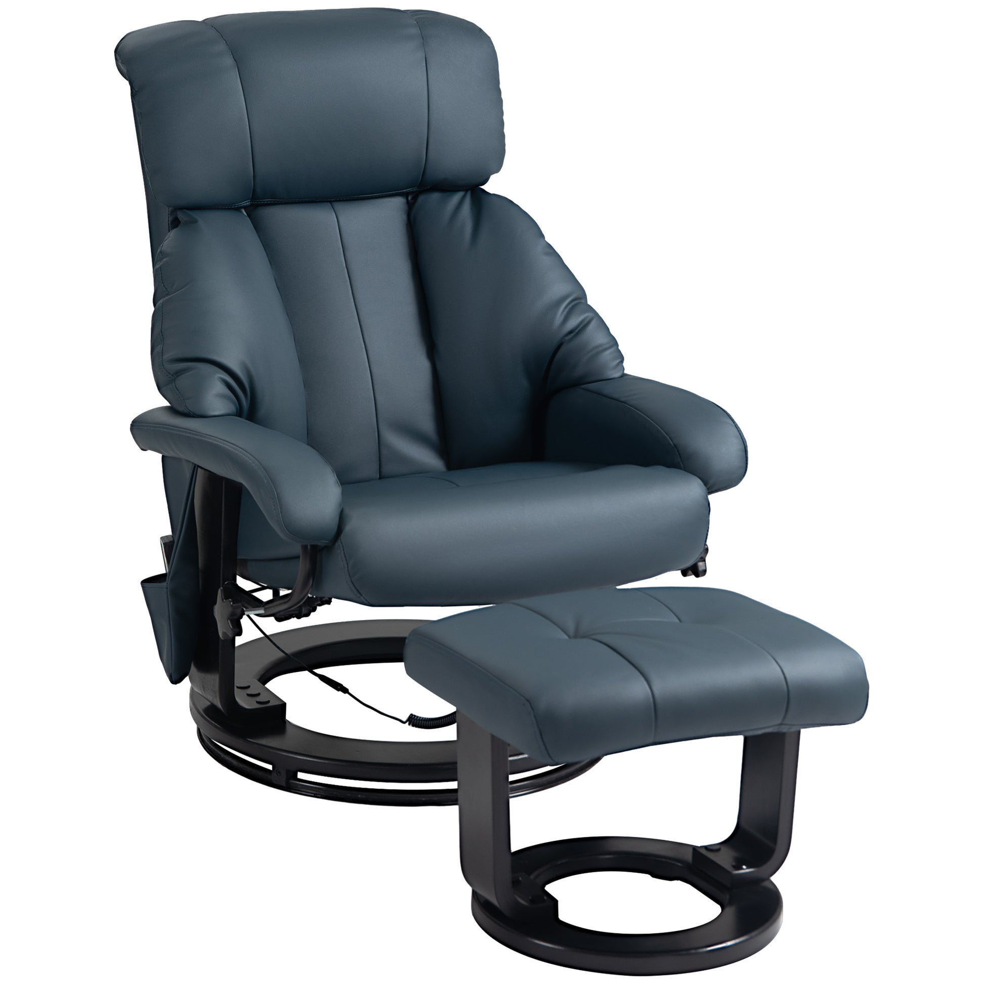 Homcom Massage Recliner Chair With Footstool, 360 Swivel Recliner, Blue Blue Pu Leather