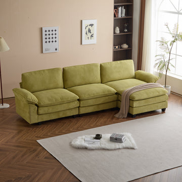 Modular Sectional Sofa With Movable Ottoman,L Shaped Corduroy Fabric Couch With High Supportive & Soft Sponges And Removable Ottoman, Sleeper Comfy Upholstered Furniture For Living Room,Green Green