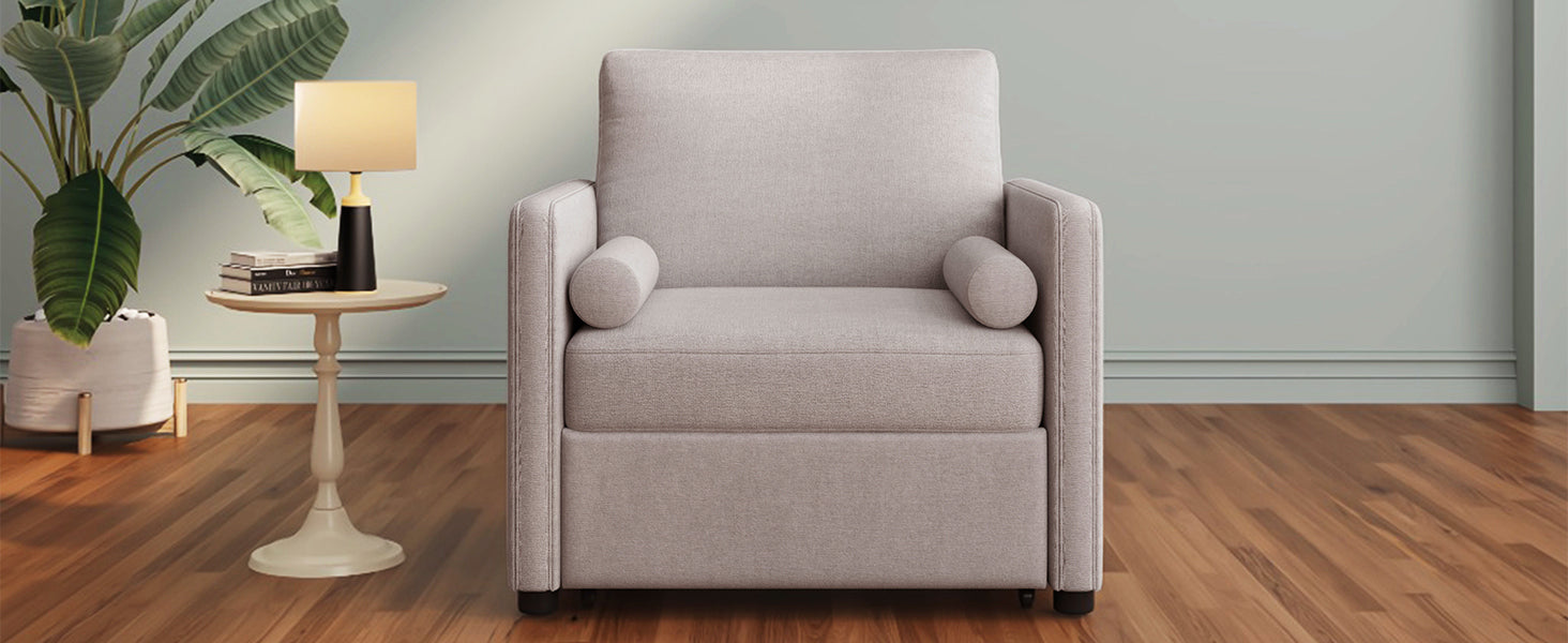 3 In 1 Convertible Sleeper Chair With Adjustable Backrest, Lounger Chair Turns Into Bed, Single Bed For Living Room, Linen, Tan Tan Linen