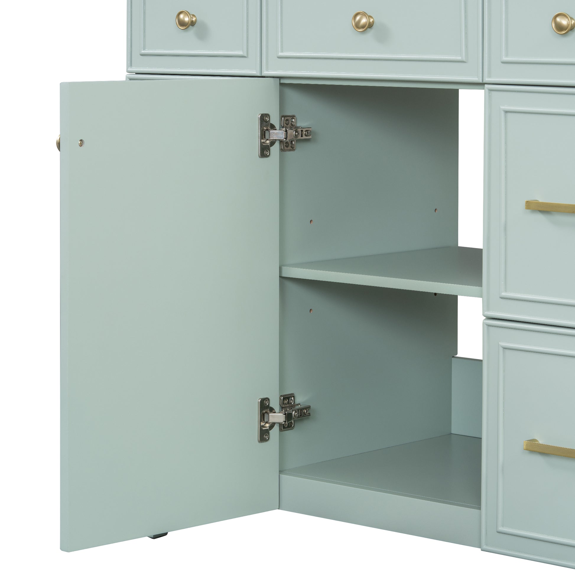 36" Bathroom Vanity With Ceramic Sink, Green, Solid Wood Frame, Soft Close Doors, Adjustable Shelves, 3 Drawers ,Including Double Depth Drawer For Hairdryer Storage Old Sku:Sv000003Aag 1 Green