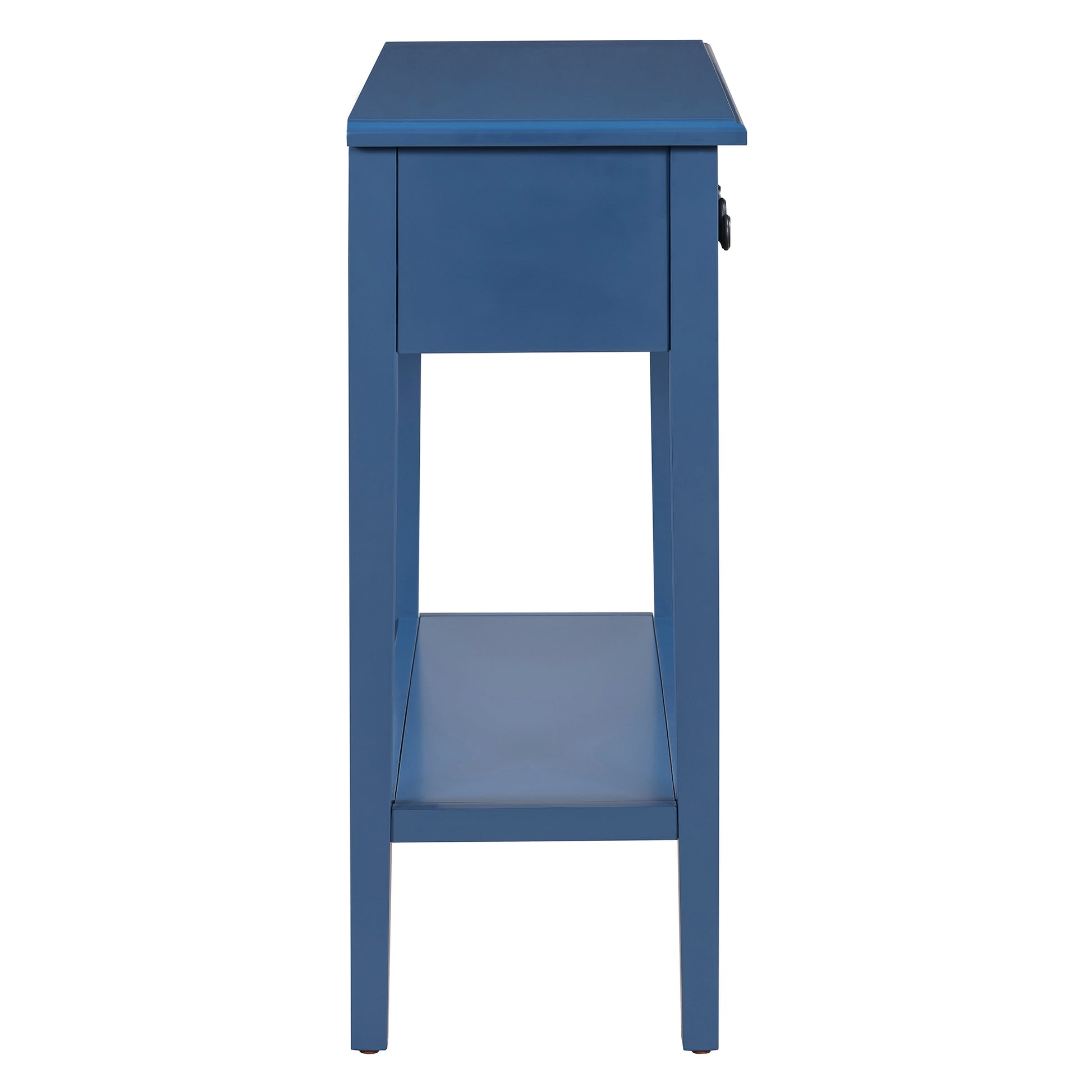 Entryway Table With 2 Drawers, Rustic Console Table With Open Shelf And Rubber Wood Legs For Entryways, Living Rooms, And Hallways Navy Navy Mdf,Rubber Wood