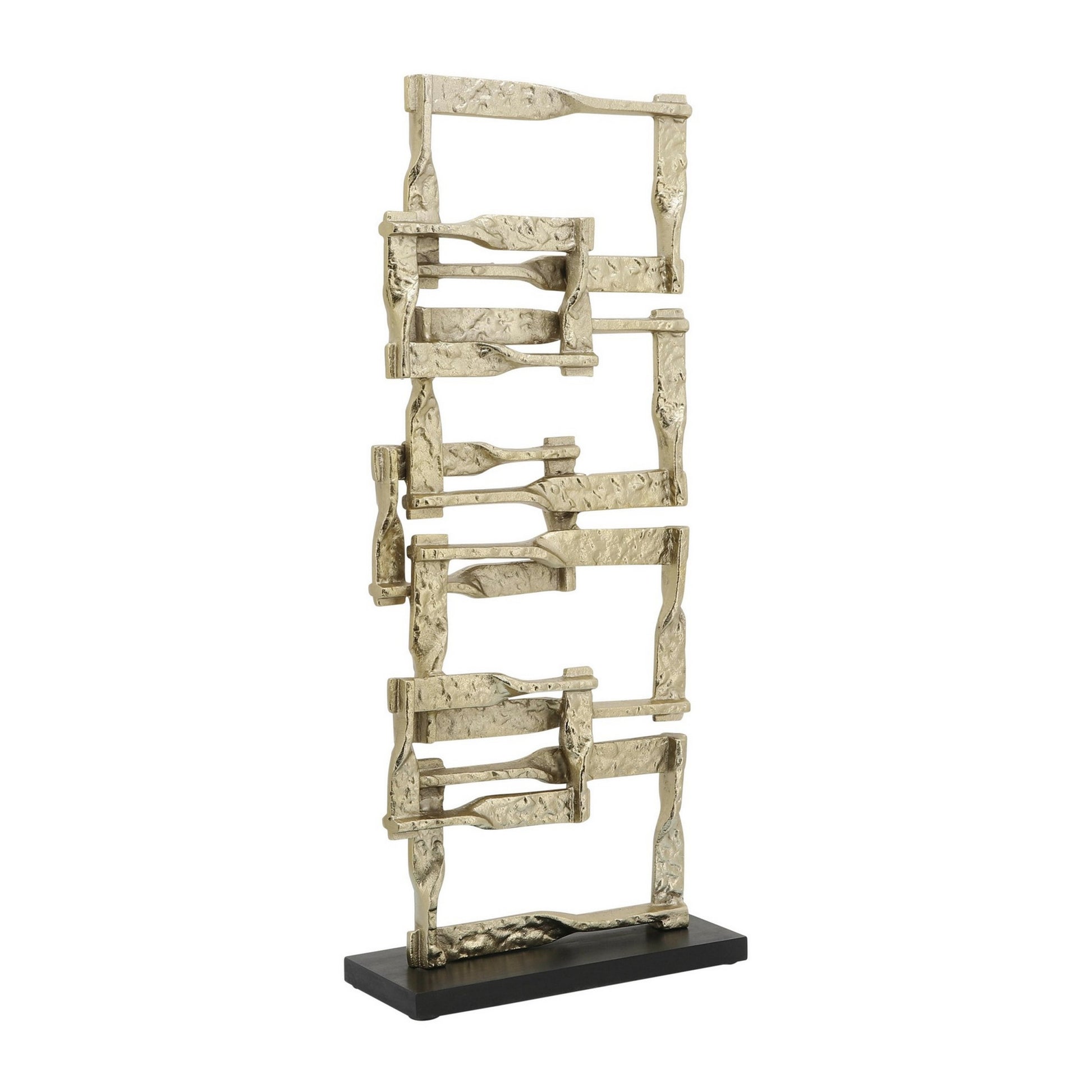Jodie 27 Inch Metal Modern Accent Decor, Stacked Squares, Block Base, Gold Gold Wood Metal
