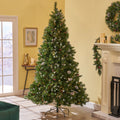 7' Mixed Frosted Hinged Tree With 52 Frosted Pine Cones And 26 Red Berry And 450 Clear Lights Ul,Dia:53