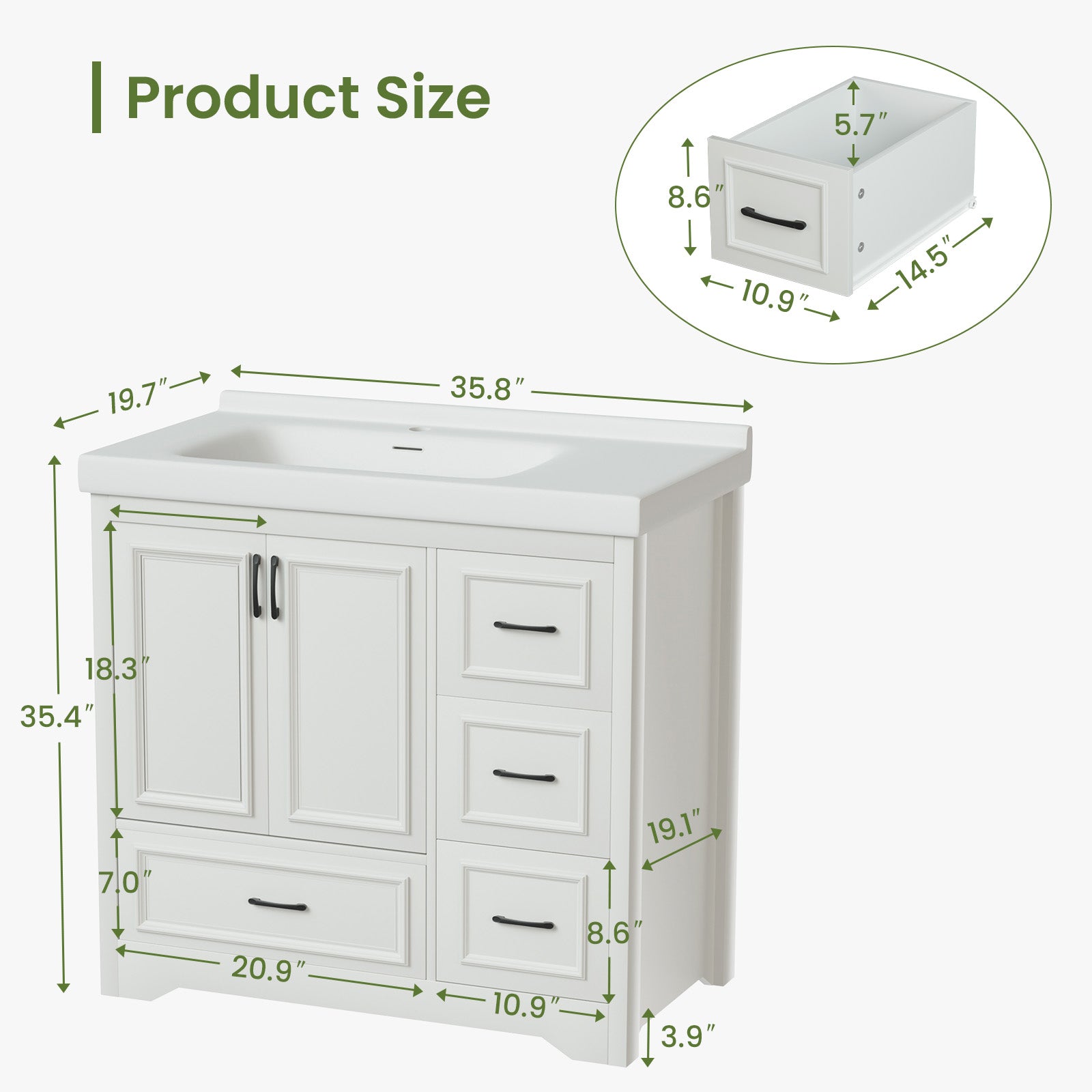 Sinks Rectangular 36 Inch Bathroom Sinks, Modern Rectangular Countertop Bathroom Sinks, Porcelain Ceramic Bathroom Sinks.White, 36''W X 20''D Sink Only. White Ceramic