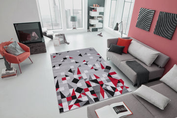 Jersey Area Rugs, Carpets For Livingroom, 5X7 Area Rugs ,3985 Grey Red Rectangle 5&7 Grey Red Contemporary Abstract Polypropylene