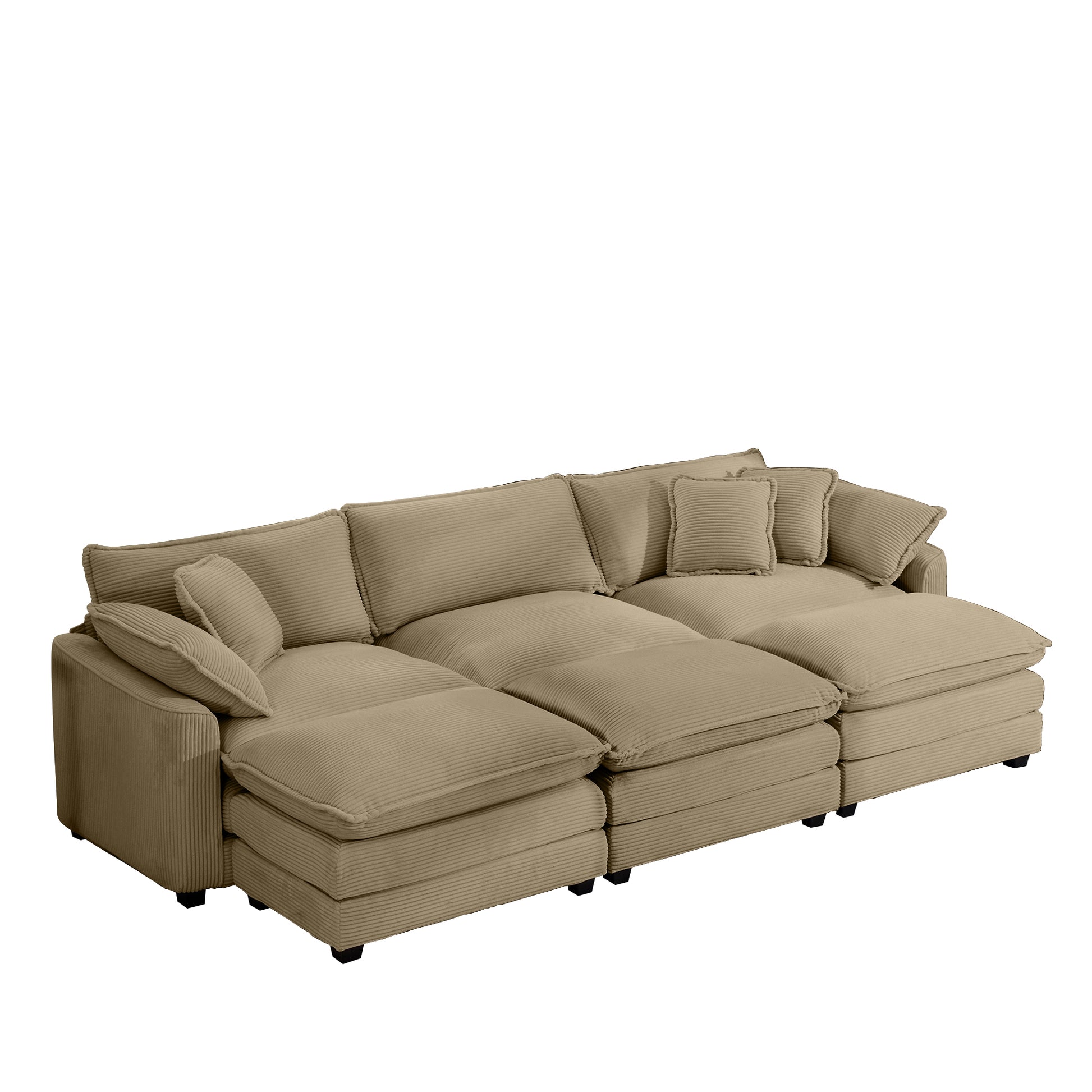 Oversized Modular Cushion Sofa, Portable Ottoman, L Shaped Corner Low Back Deep Seating Spacious Sofa Setfor Home Apartment Living Room Set, Tan Corduroy Tan Corduroy 3 Seat
