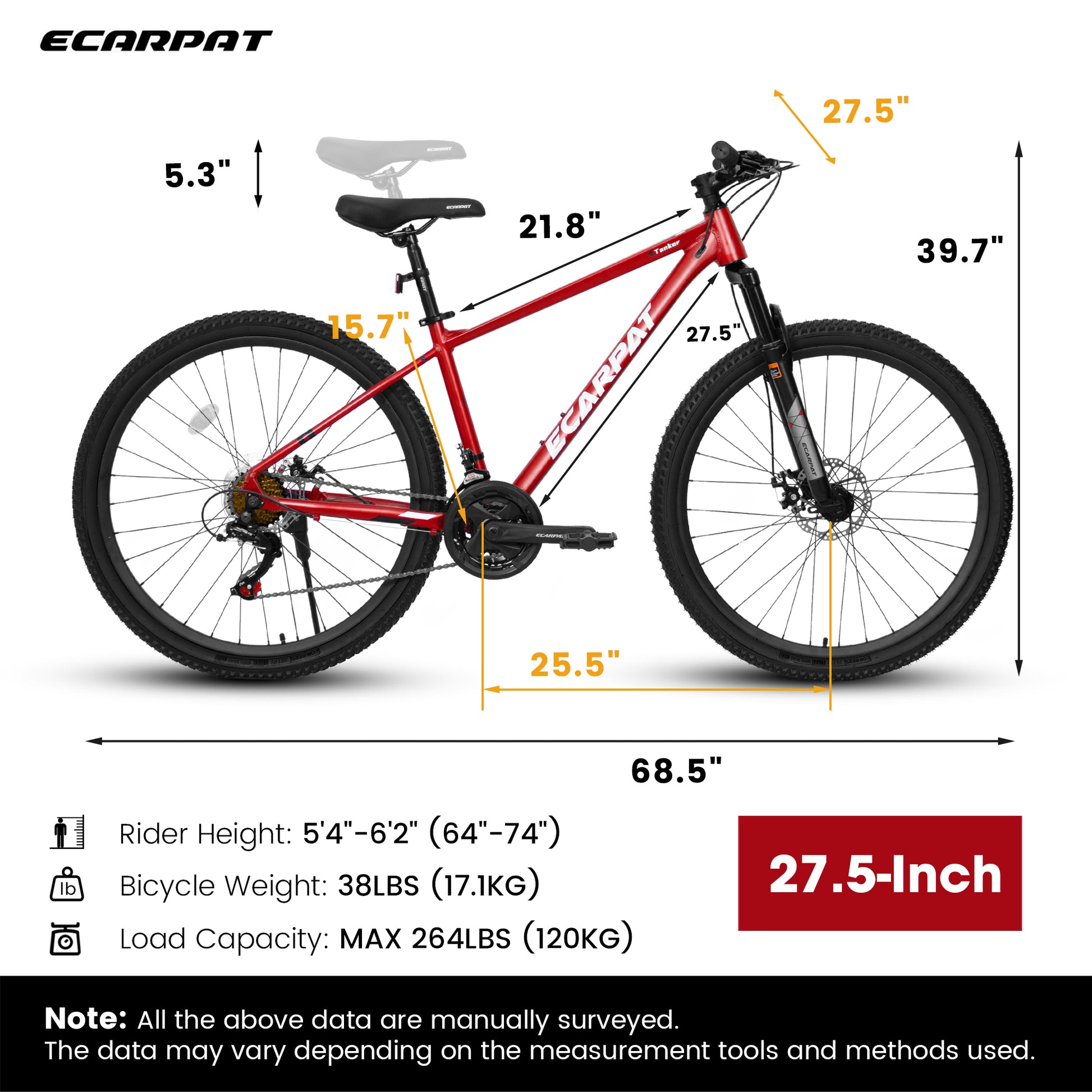 A27312 Mountain Bike 27.5 Inch Black Wheels, Aluminium Frame 21 Speed Mens Womens Trail Commuter City Mountain Bike, Aluminium Frame Disc Brakes Thumb Shifter Front Fork Bicycles Cycling Red Without Durable Garden & Outdoor Multifunctional Polyurethane