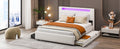 Queen Size Upholstered Platform Bed With Led Frame, With Twin Xl Size Trundle And 2 Drawers, Teddy Fleece, White White Fleece