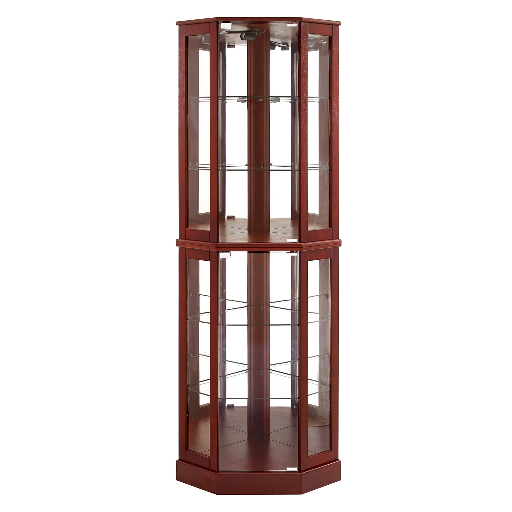 6 Shelf Corner Curio Display Cabinet With Lights, Mirrors And Adjustable Shelves, Cherry E26 Light Bulb Not Included Cherry Mdf