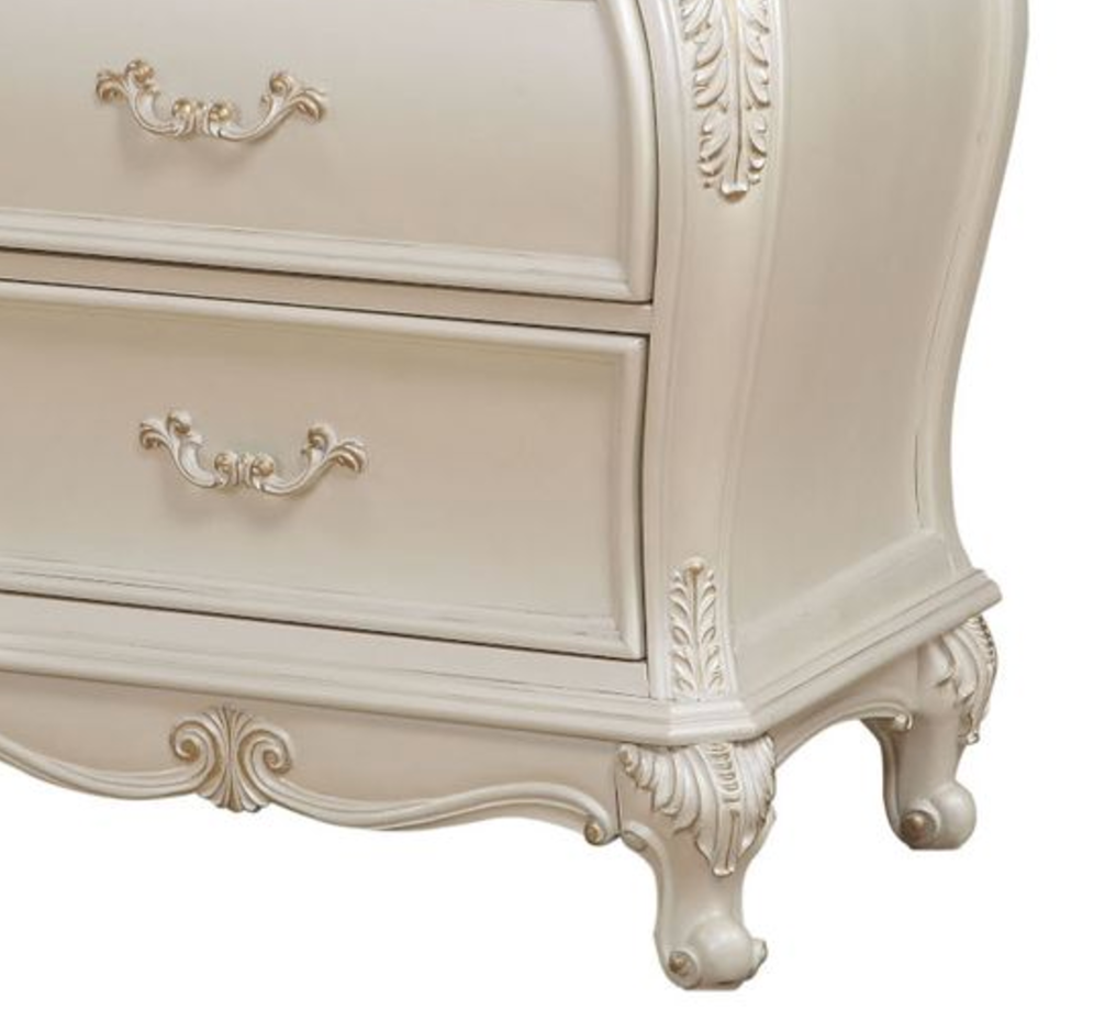 Chantelle Pearl White Finish Nightstand W Granite Top White Synthetic Wood