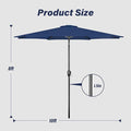 10Ft Outdoor Market Patio Umbrella With 8 Sturdy Ribs, Tilt Crank Push Button For Garden, Deck, Backyard And Pool Dark Blue Stainless Steel