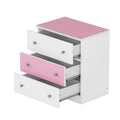 3 Drawer Wooden Nightstand With Colorblock Design And Plastic Handle, Wood Side Table With Storage Cabinet For Bedroom, White Pink White Pink Wood