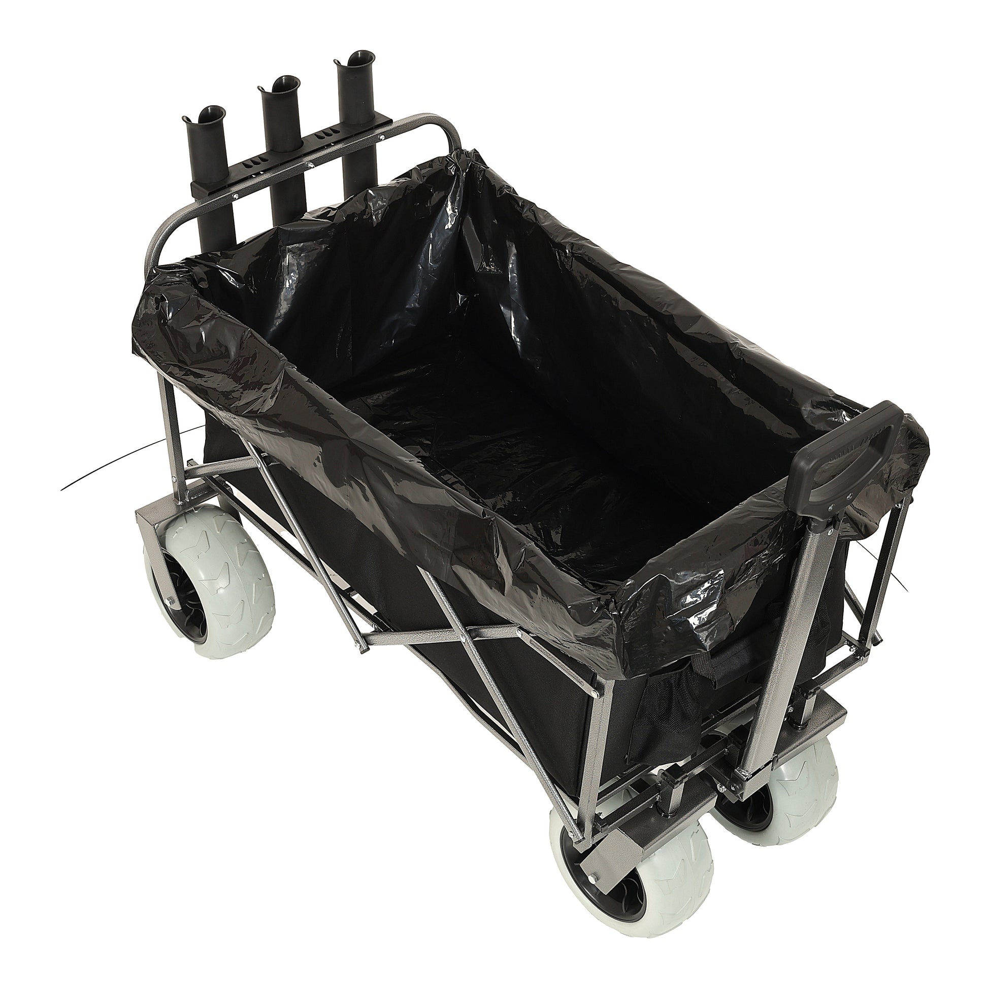 Fishing Cart With Rod Holders ,Beach Wagon With Big Wheels For Sand 500Lbs Capacity All Terrain Steel Frame Utility Cart With 9" Pneumatic Tires,Strap With Multiuse Bag ,Black Black Steel