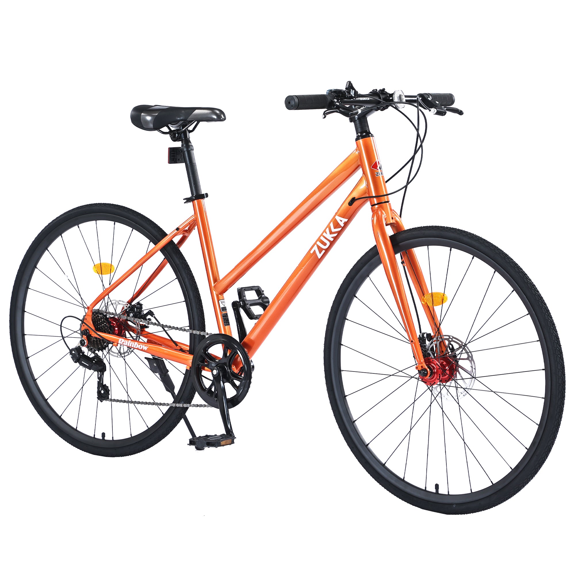 7 Speed Hybrid Bike Disc Brake 700C Road Bike For Men Women'S City Bicycle Cycling Orange Garden & Outdoor Carbon Steel