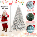 7Ft Snow Flocked Artificial Christmas Tree With Pine Cones, Prelit Xmas Trees, Hinged Easy Assembly & Reinforced Metal Base Ideal For Indoor & Outdoor Festive Decorations White Polyvinyl Chloride