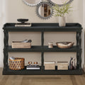 Console Table With 3 Tier Open Storage Spaces And Roman Column Effect Support Legs,Narrow Sofa Entry Table For Living Room, Entryway And Hallway Black Black Primary Living Space Floor Mount Console Tables Glossy Mdf Mdf