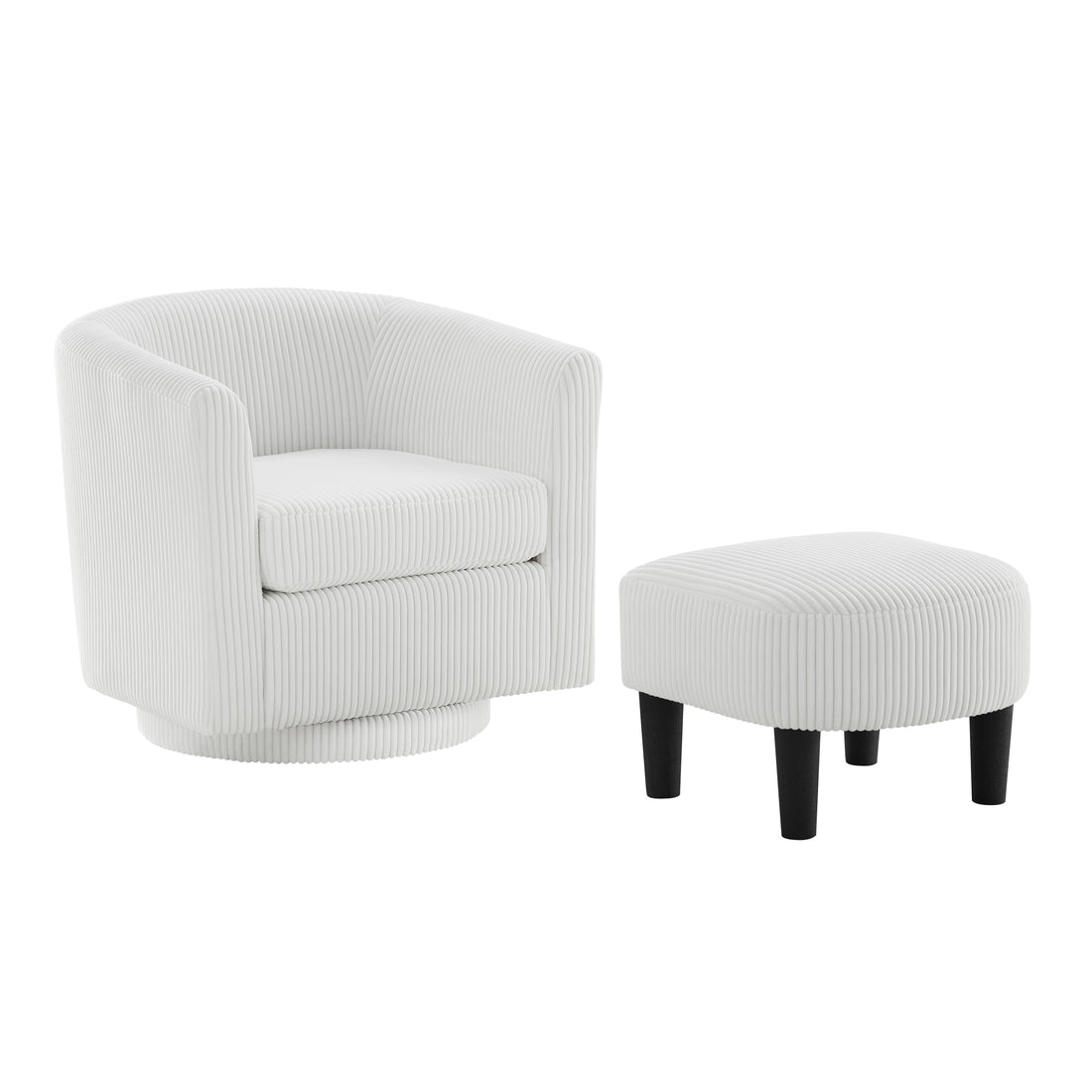 Swivel Accent Chair 360 Comfy Recliner Corduroy Arm Chair Single Sofa With Ottoman For Living Room Bedroom White Fabric