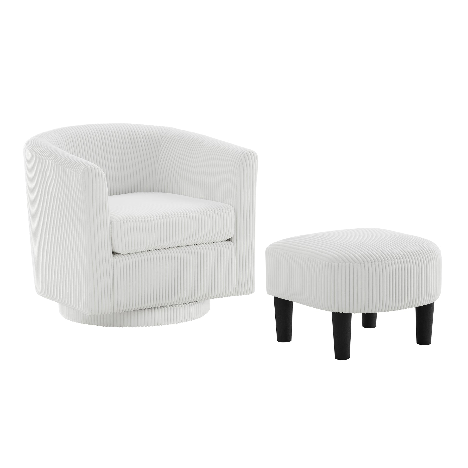 Swivel Accent Chair 360 Comfy Recliner Corduroy Arm Chair Single Sofa With Ottoman For Living Room Bedroom White Fabric