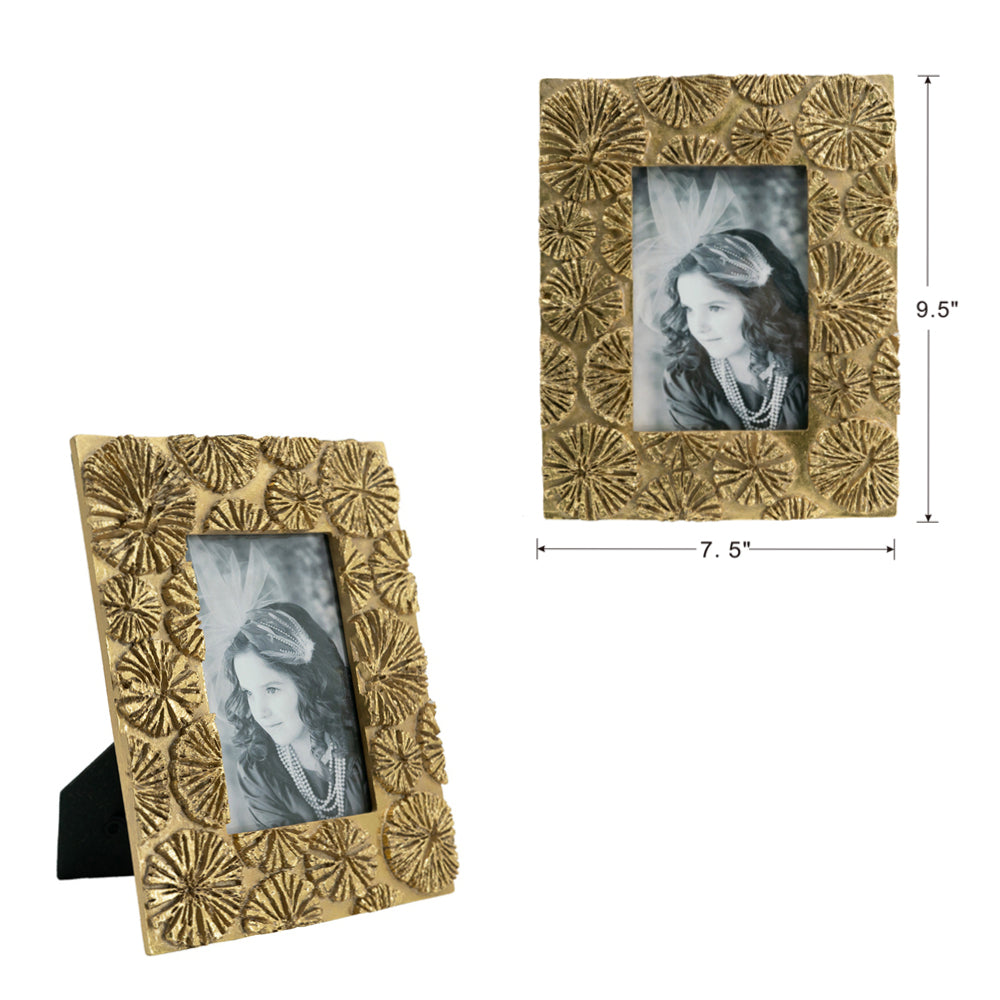 Set Of 2, 7.5X9.5" Photo Frame, 4X6" Opening Gold Antique,Art Deco,Luxury,Retro,Vintage Resin