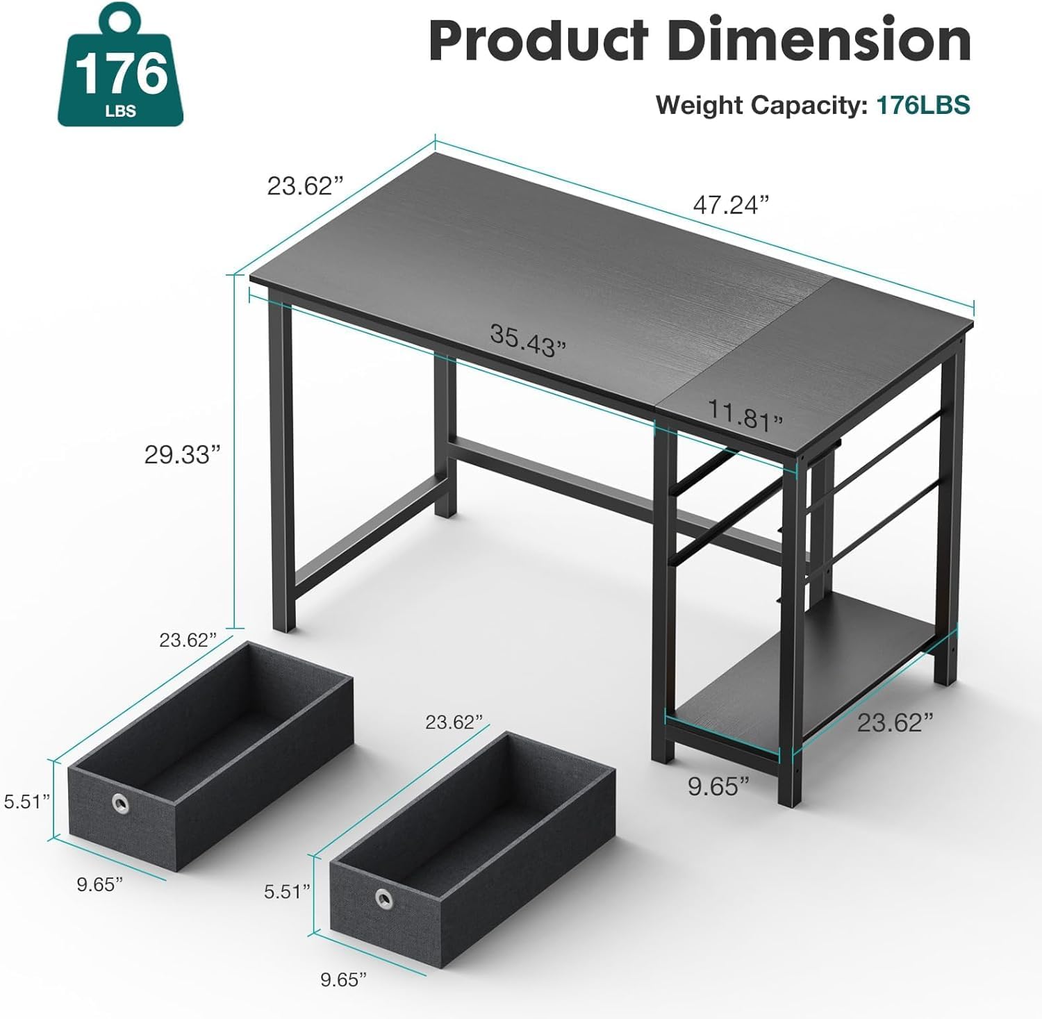 Computer Desk With Drawers 47 Inch Office Writing Work Kids Study 2 Tier Wood Corner Table With Storage Drawers Shelf For Bedroom Home Office Black Black Wood