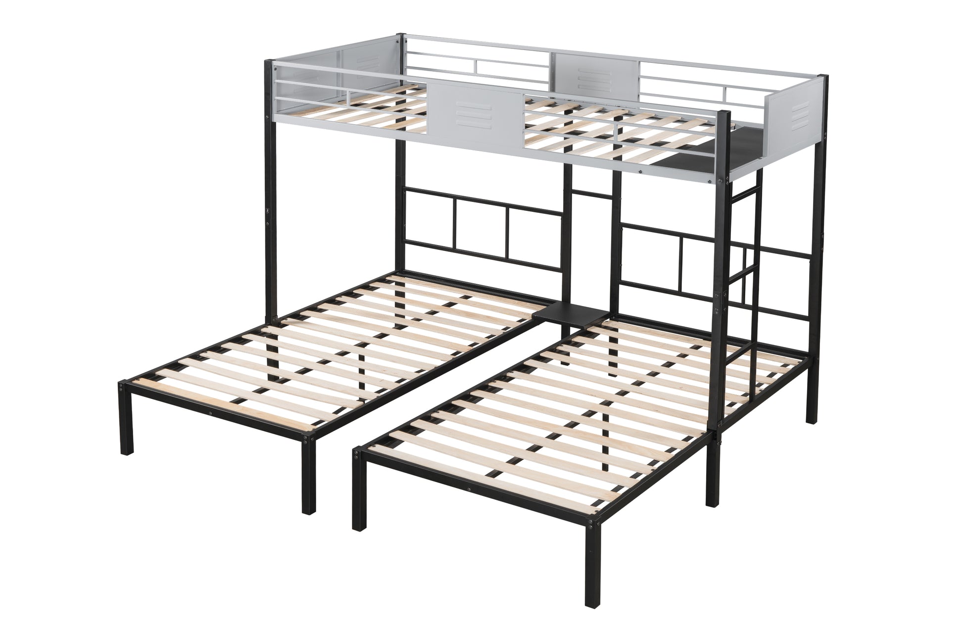 Triple Bunk Bed With Vent Board Sturdy Metal Frame Noise Free Wood Slats Separatable Into Three Beds No Box Spring Needed Twin Black Bunk Steel