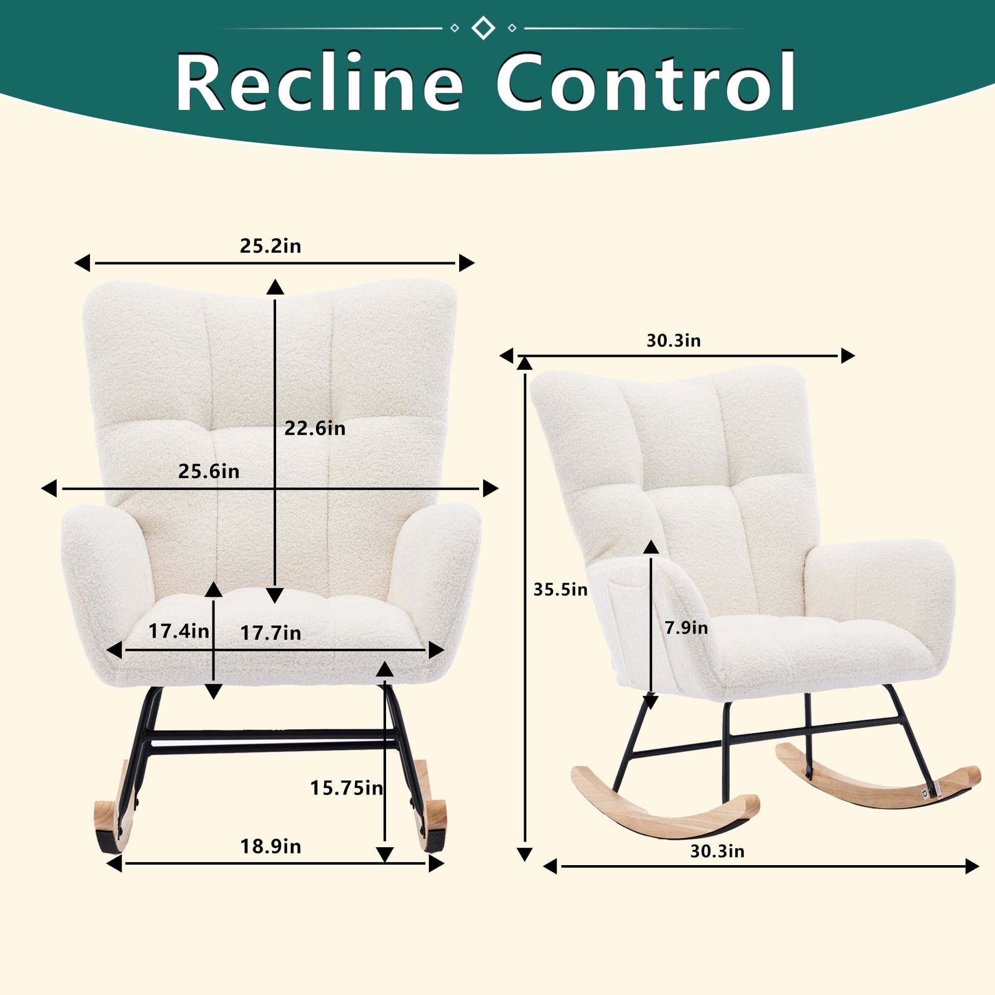 Modern Nursery Rocking Chair Upholstered Glider Chair With High Backrest Rocker Accent Armchair With Solid Wood Legs For Nursery Bedroom Living Room Teddy White White Teddy